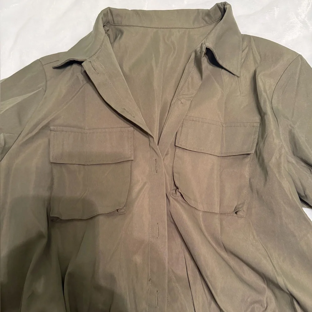 Olive Green Women's Utility Jacket - Picture 3 of 9